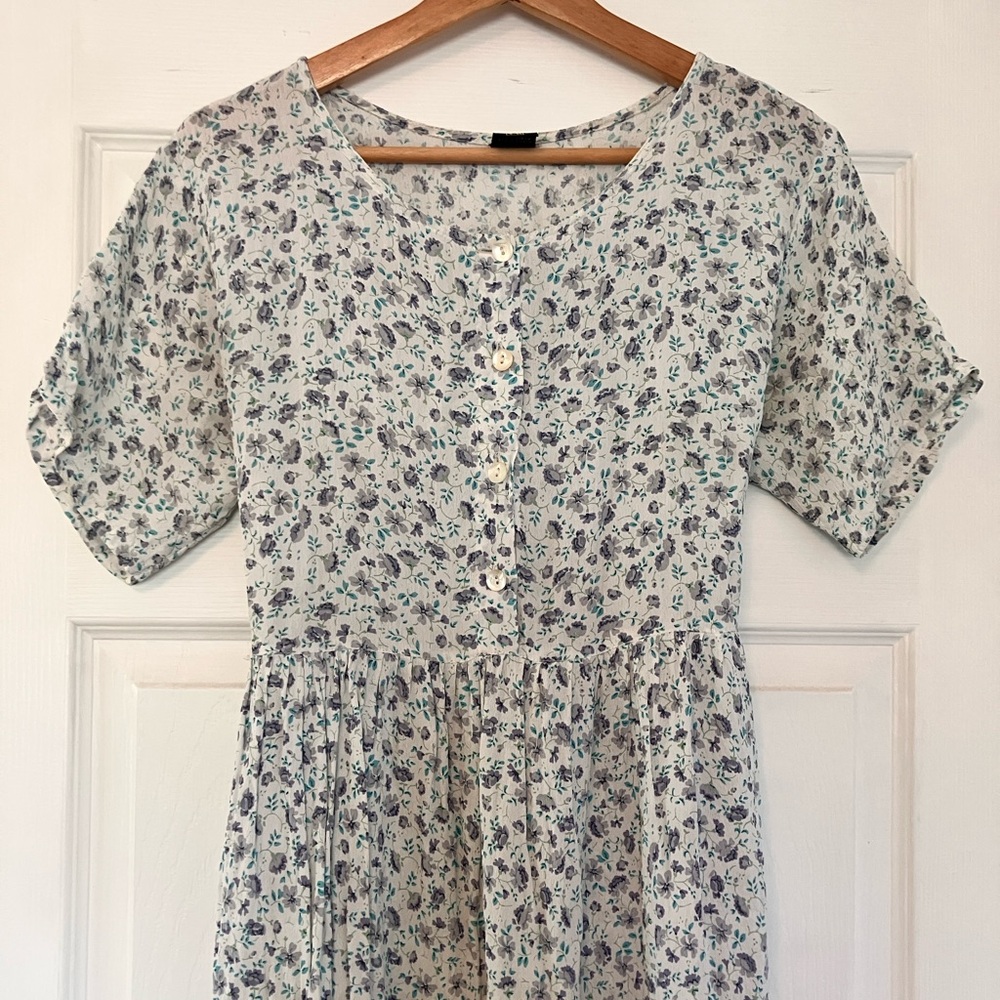 Sacred Threads White Dress with Teal and Gray Floral Print